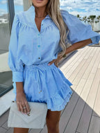 Striped Shirt and Skirt Set with Ruffle Details - LoveNest Treasures