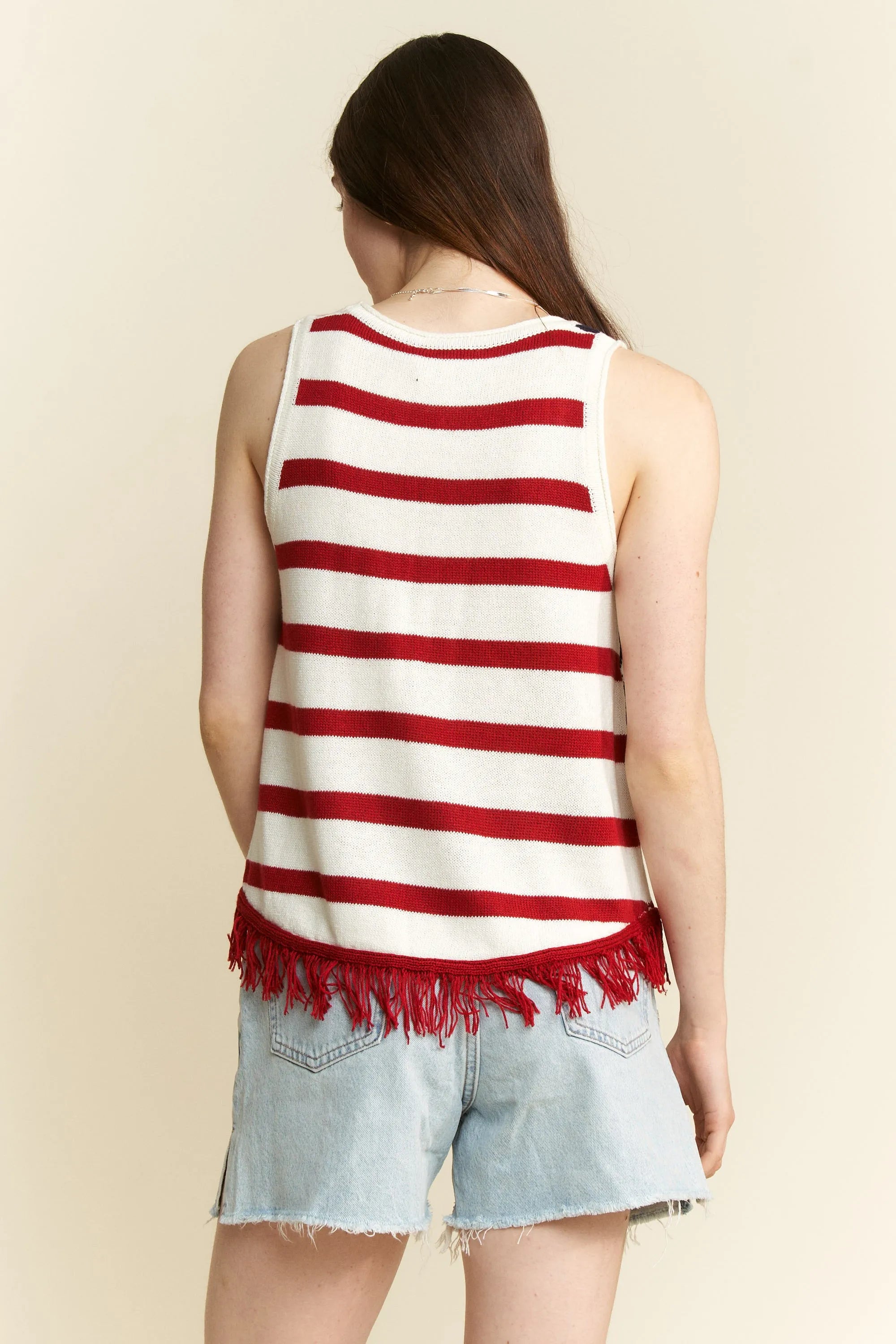 Jade By Jane Full Size American Flag Fringe Tank Top Plus Size - LoveNest Treasures