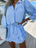 Striped Shirt and Skirt Set with Ruffle Details - LoveNest Treasures