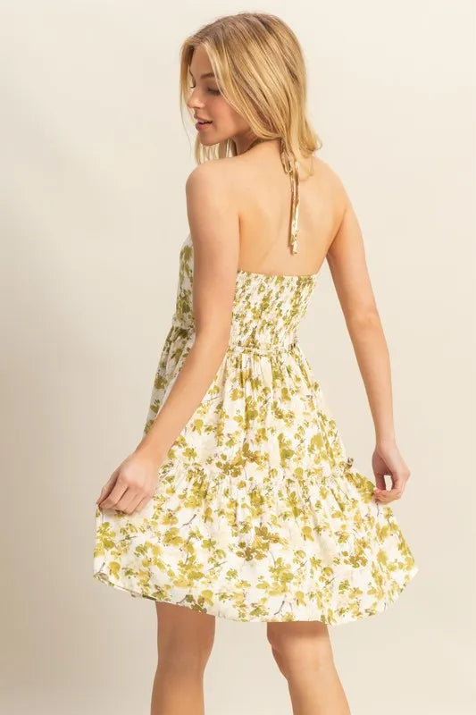 HYFVE Floral Print Halter Neck Tiered Mini Dress - LoveNest Treasures