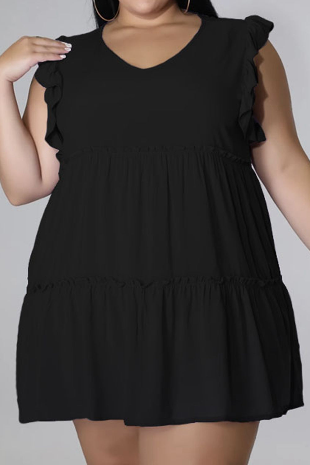 Plus Size V-Neck Frill Trim Mini Dress - LoveNest Treasures