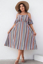 Plus Size Striped Cold-Shoulder Dress - LoveNest Treasures