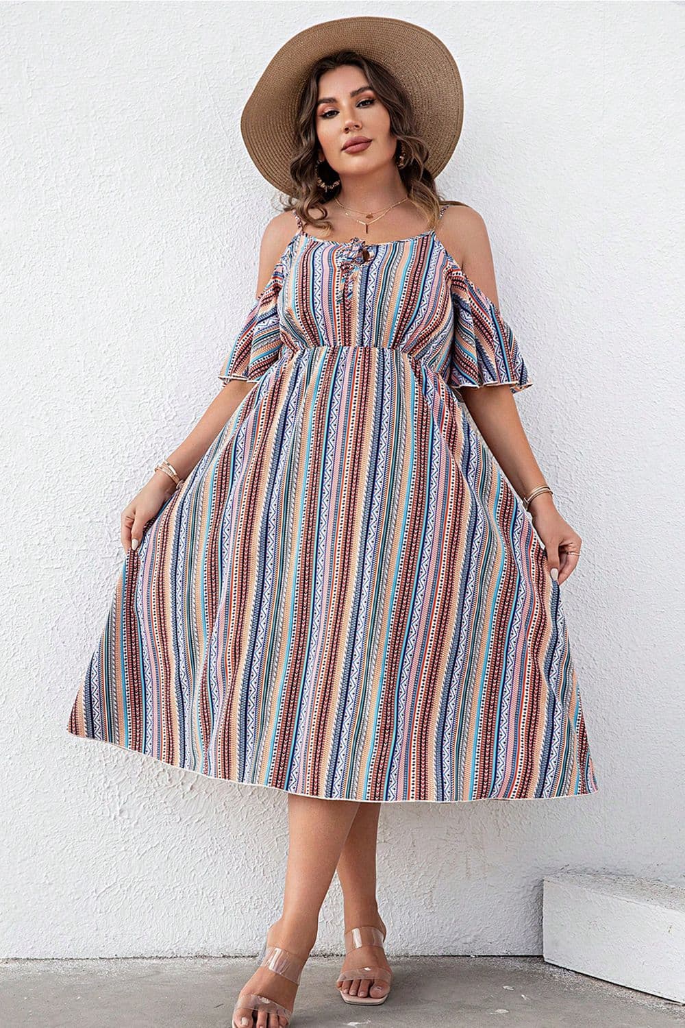 Plus Size Striped Cold-Shoulder Dress - LoveNest Treasures