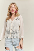 ADORA Button Down Embroidered Blouse - LoveNest Treasures