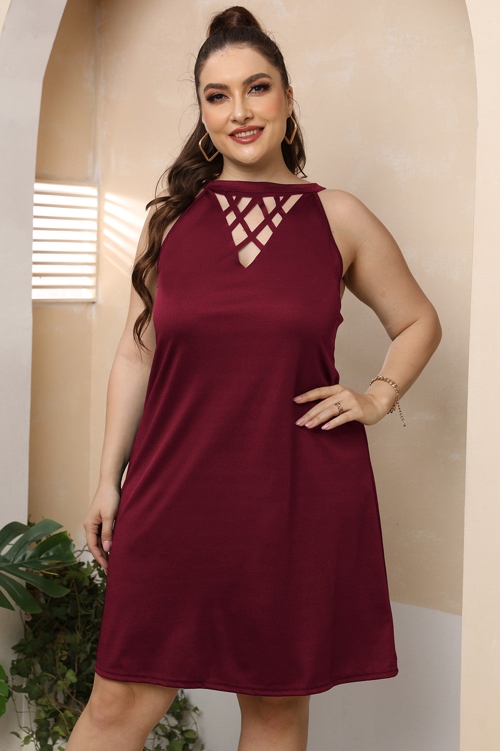 Plus Size Cutout Round Neck Sleeveless Dress - LoveNest Treasures