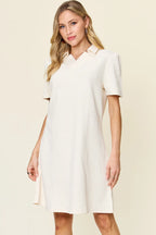 Double Take Full Size Texture Collared Neck Short Sleeve Dress - LoveNest Treasures