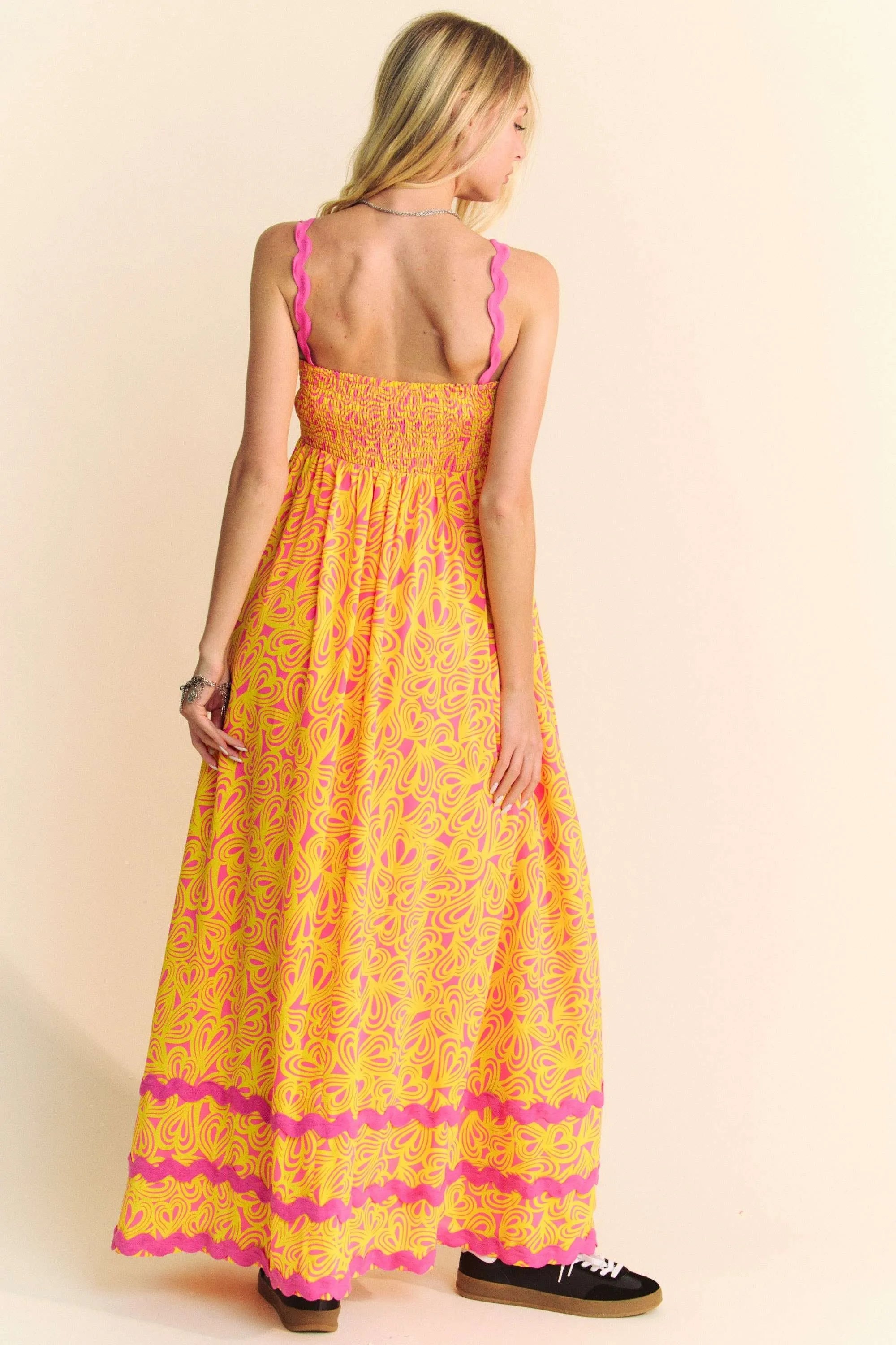 Davi & Dani Geo 2 Tone Printed Wavi Trim Tiered Maxi Dress - LoveNest Treasures