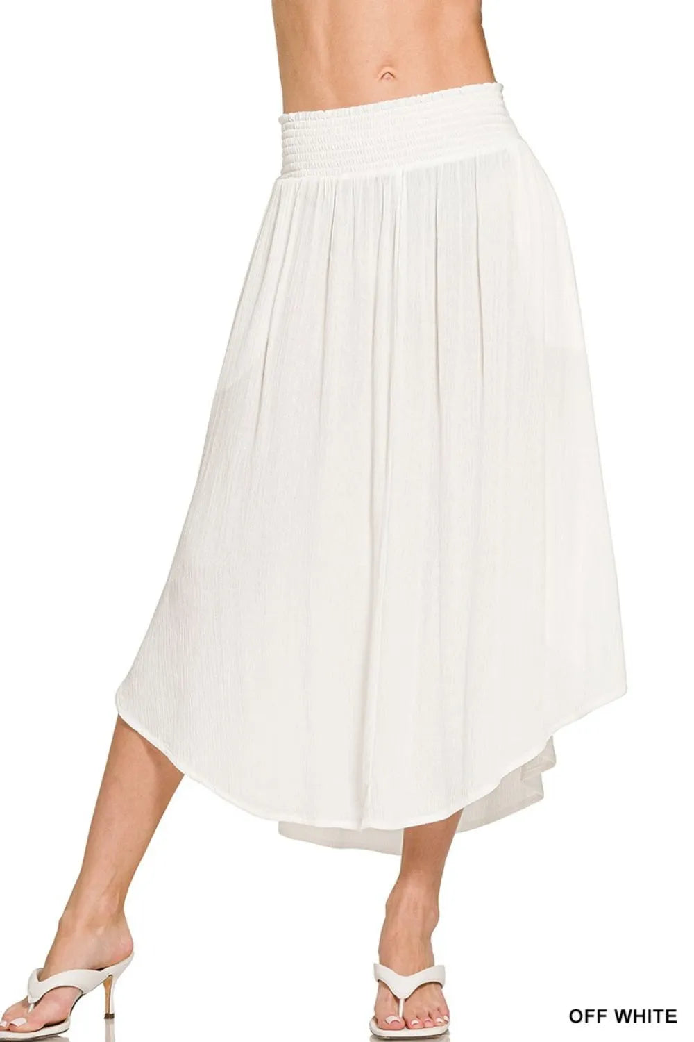 Zenana Woven Crinkle Smocked Waist Maxi Skirt W Pockets - LoveNest Treasures
