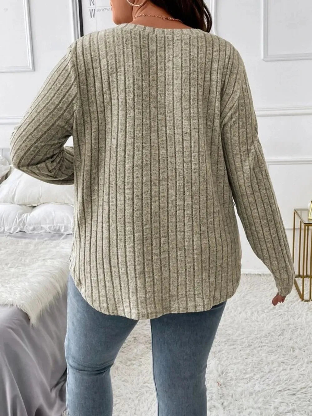 Plus Size V-Neck Long Sleeve T-Shirt - LoveNest Treasures