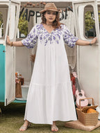 Plus Size Printed Tie Neck Half Sleeve Maxi Dress - LoveNest Treasures