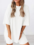 Full Size Oversized Round Neck Top and Shorts Set Plus Size - LoveNest Treasures