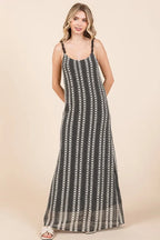 GeeGee Plus Size Striped Scoop Neck Beaded Strap Maxi Cami Dress - LoveNest Treasures