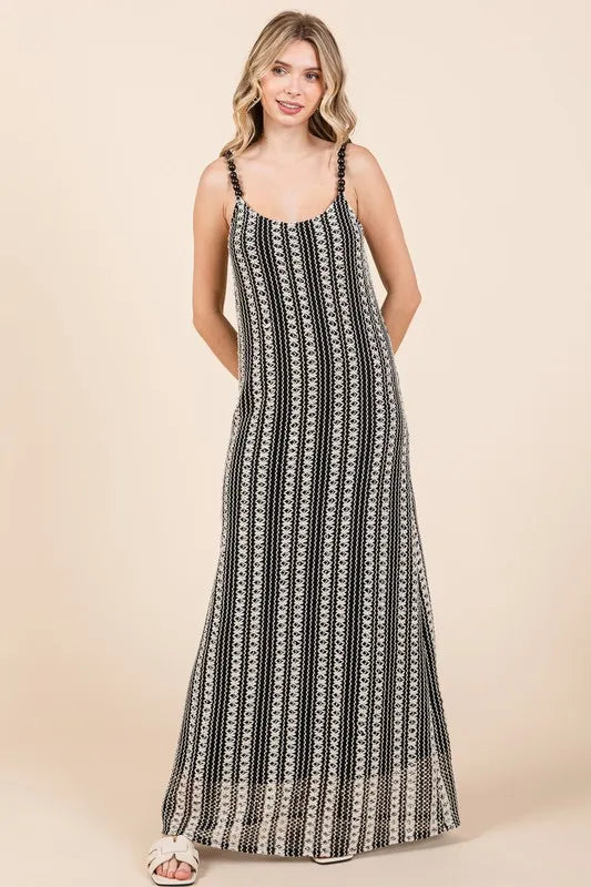GeeGee Plus Size Striped Scoop Neck Beaded Strap Maxi Cami Dress - LoveNest Treasures