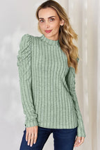 Basic Bae Full Size Ribbed Mock Neck Puff Sleeve T-Shirt - LoveNest Treasures
