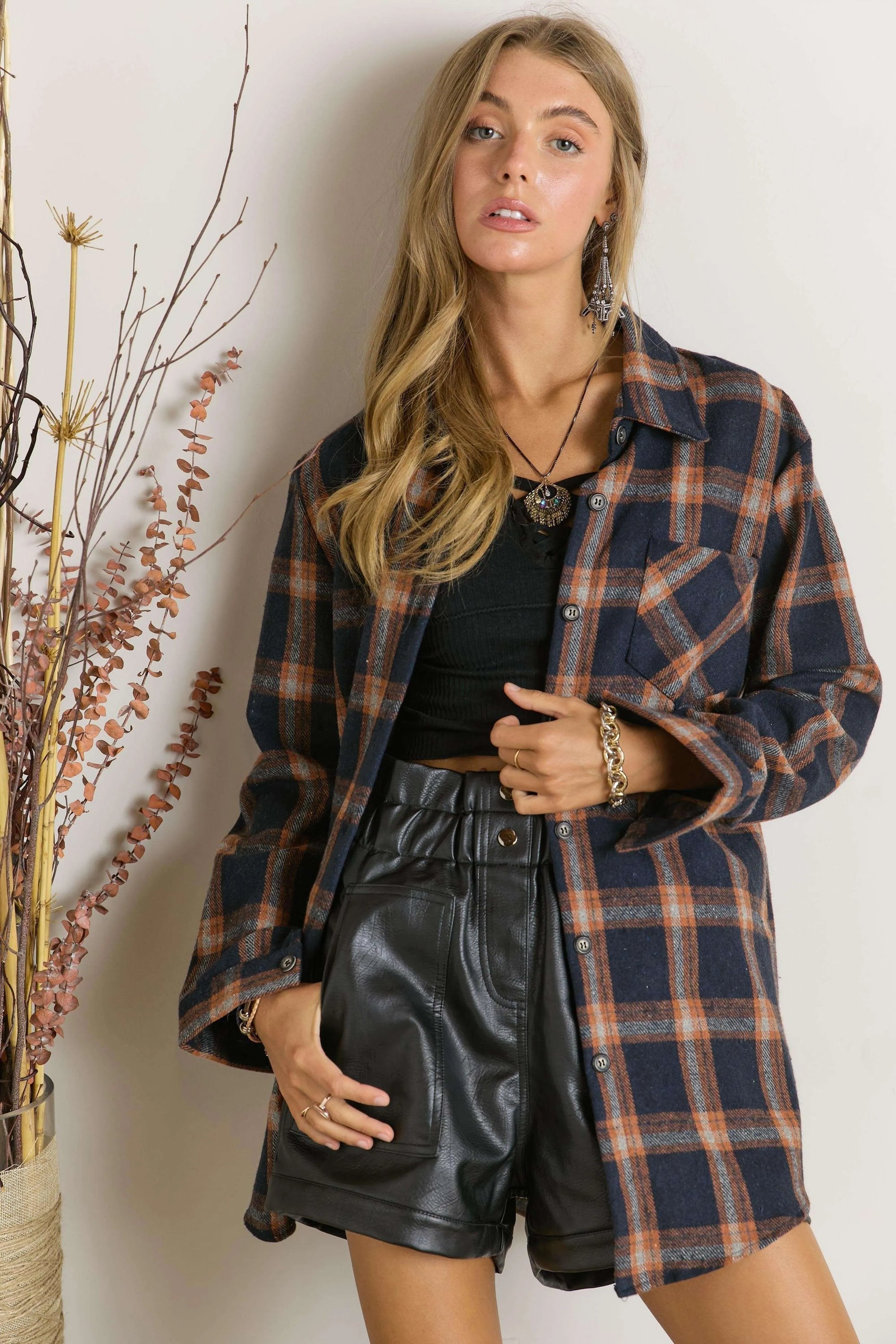 ADORA Full Size Button Down Flannel Shirt Plus Size - LoveNest Treasures