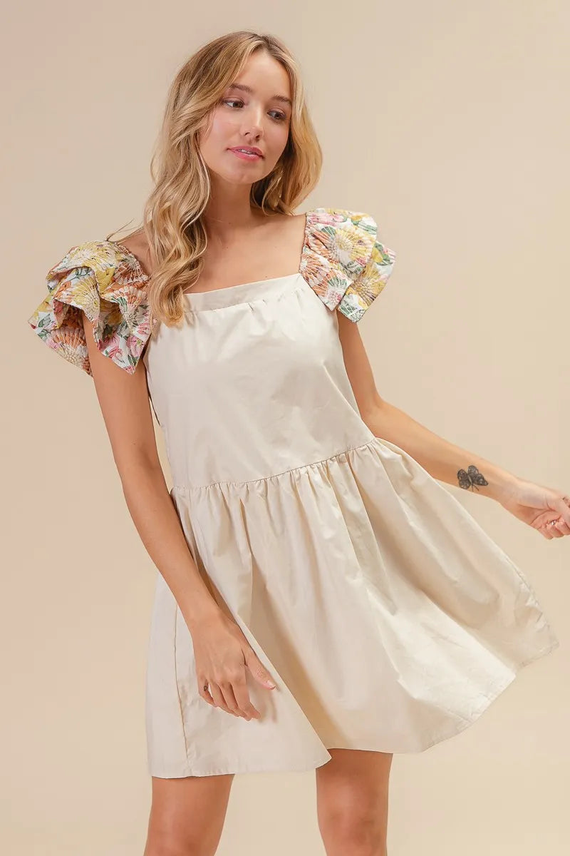 BiBi Flower Embroidered Floral Print Sleeve Dress - LoveNest Treasures