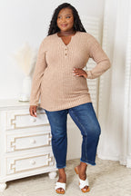 Double Take Notched Neck Ribbed Long Sleeve T-Shirt - LoveNest Treasures