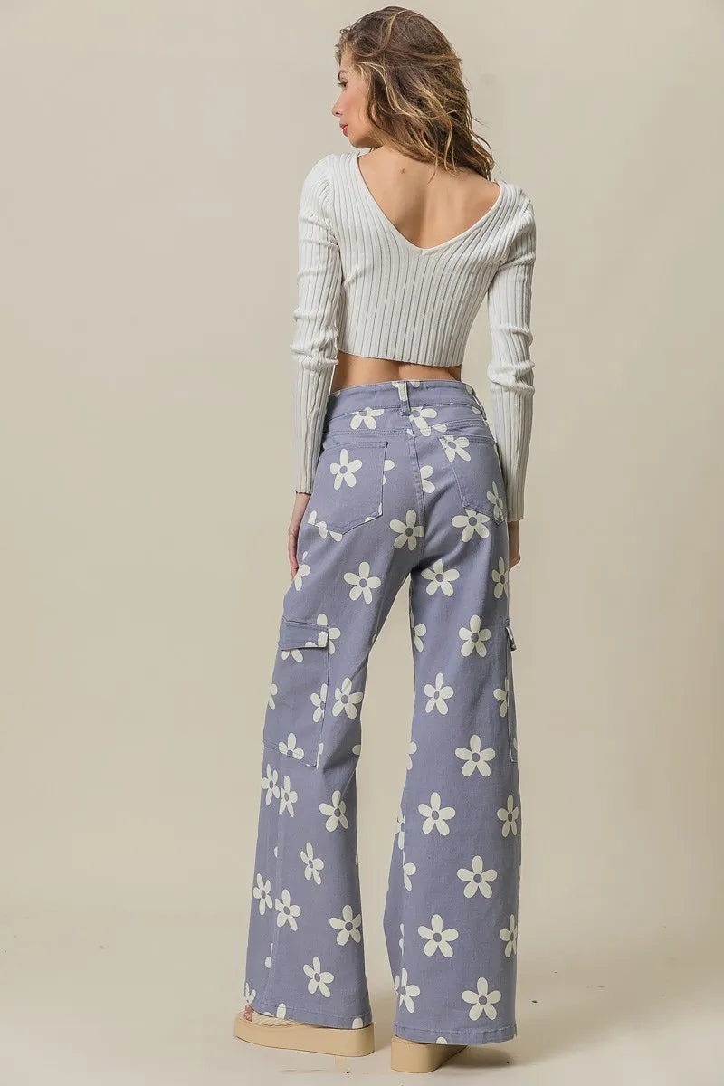 BiBi Flower Printed Side Pocket Wide Pants - LoveNest Treasures