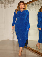 Honey Plus Size Surplice Neck Slit Dress - LoveNest Treasures