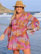 Plus Size Ruched Printed Long Sleeve Dress - LoveNest Treasures