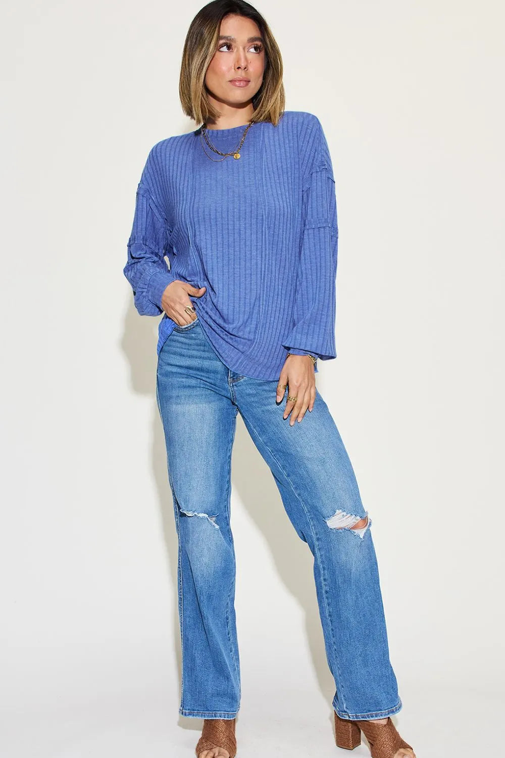 Basic Bae Full Size Ribbed Round Neck Long Sleeve T-Shirt - LoveNest Treasures