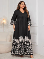 Honey Plus Size Printed V-Neck Long Sleeve Maxi Dress - LoveNest Treasures