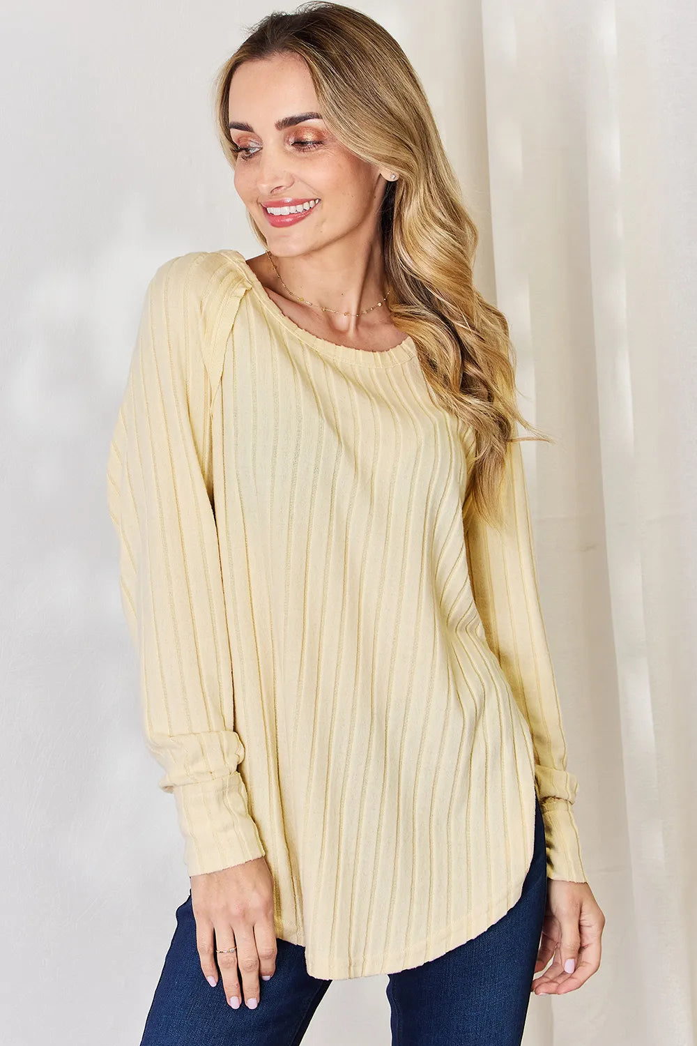 Basic Bae Full Size Ribbed Round Neck Slit T-Shirt - LoveNest Treasures