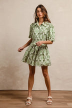 BiBi Tied Floral Short Sleeve Mini Shirt Dress - LoveNest Treasures