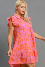 Umgee Full Size Floral Print Ruffle Cap Sleeve Tiered Dress Plus Size - LoveNest Treasures