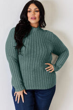 Basic Bae Full Size Ribbed Mock Neck Long Sleeve T-Shirt - LoveNest Treasures