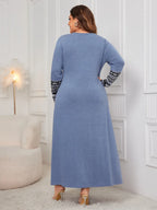 Honey Plus Size Printed Round Neck Long Sleeve Dress - LoveNest Treasures