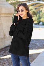 Basic Bae Full Size Ribbed Round Neck Long Sleeve Knit Top - LoveNest Treasures