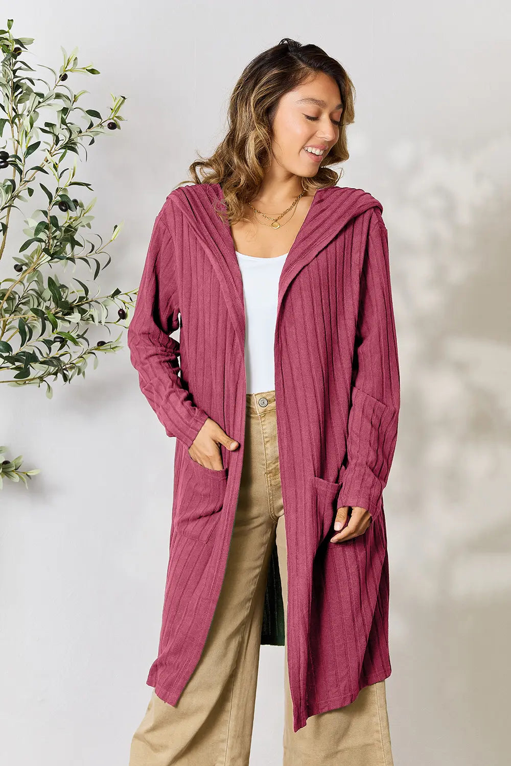 Basic Bae Full Size Hooded Sweater Cardigan - LoveNest Treasures