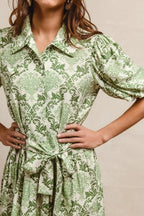 BiBi Tied Floral Short Sleeve Mini Shirt Dress - LoveNest Treasures