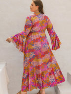 Plus Size Printed V-Neck Long Sleeve Maxi Dress - LoveNest Treasures