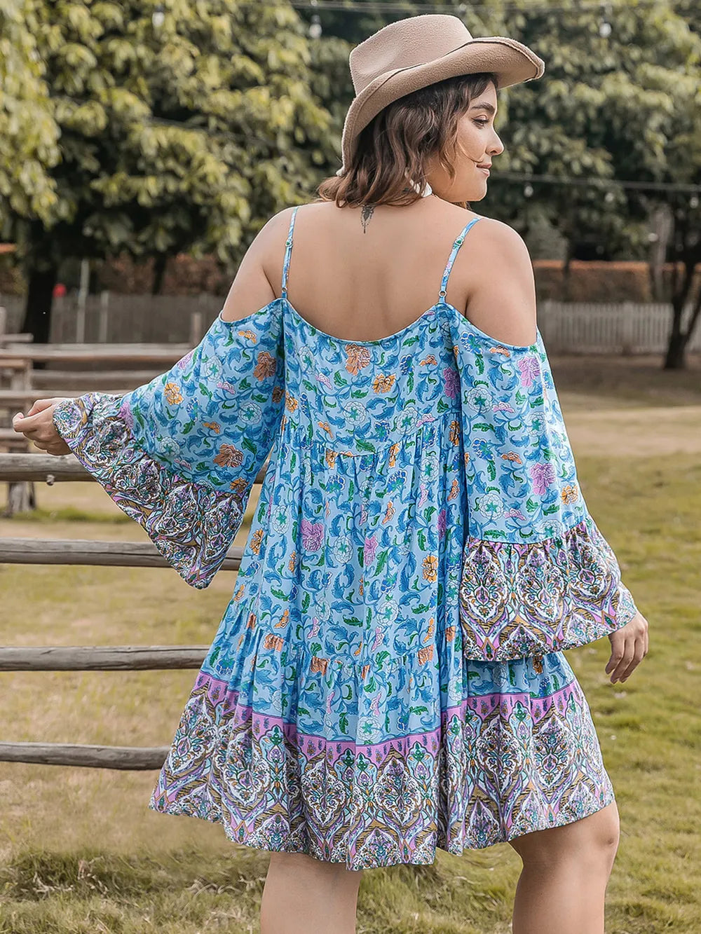 Plus Size Printed Long Sleeve Mini Dress - LoveNest Treasures