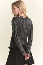 ADORA Distressed Edge Washed Sweater - LoveNest Treasures