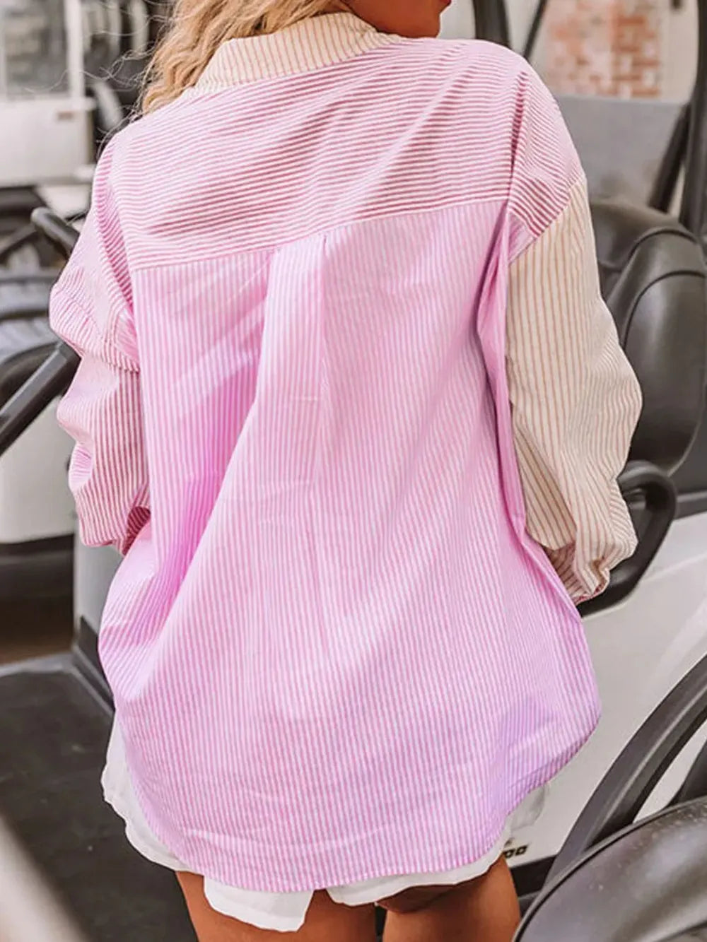 Plus Size Striped Collared Neck Long Sleeve Shirt - LoveNest Treasures