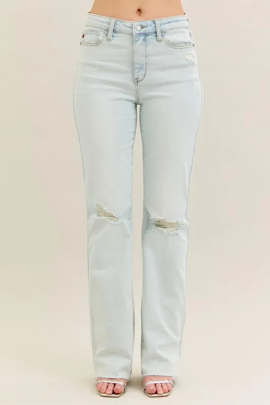 Judy Blue Full Size Destroy & Fray Hem Bootcut Jeans Plus Size - LoveNest Treasures