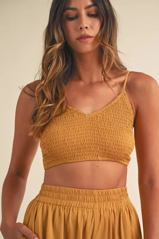 MABLE Smocked Bralette Crop Top and Wide Leg Pants Set - LoveNest Treasures