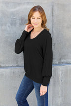 Basic Bae Full Size V-Neck Lantern Sleeve Top - LoveNest Treasures