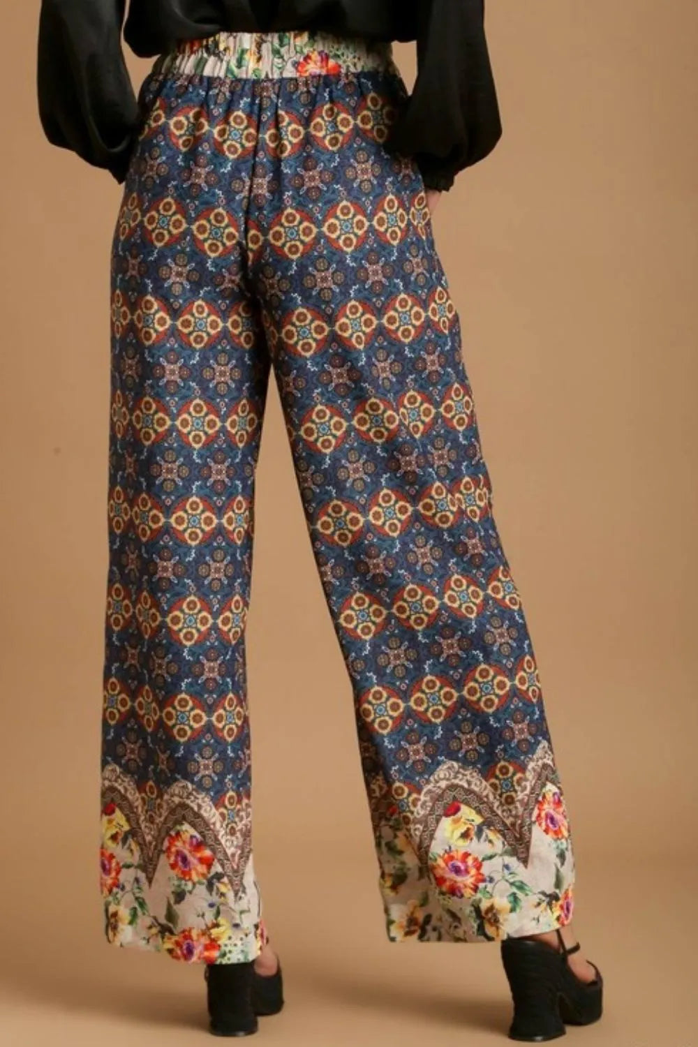 Umgee Full Size Mixed Print Elastic Waistband Pants Plus Size - LoveNest Treasures