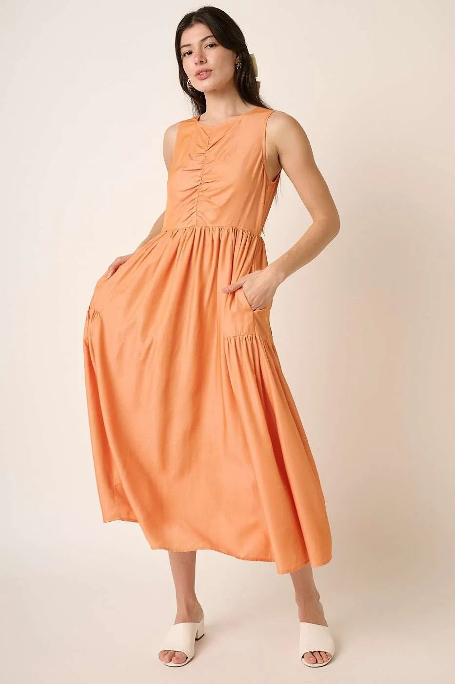 Mittoshop Ruched Detail Sleeveless Midi Dress - LoveNest Treasures