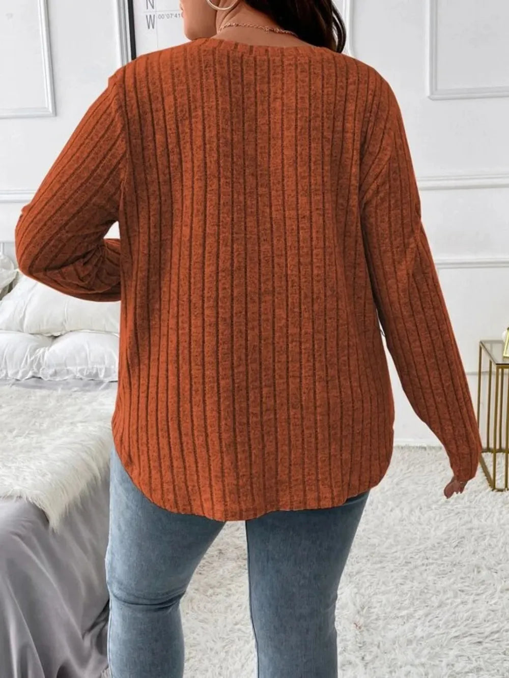 Plus Size V-Neck Long Sleeve T-Shirt - LoveNest Treasures