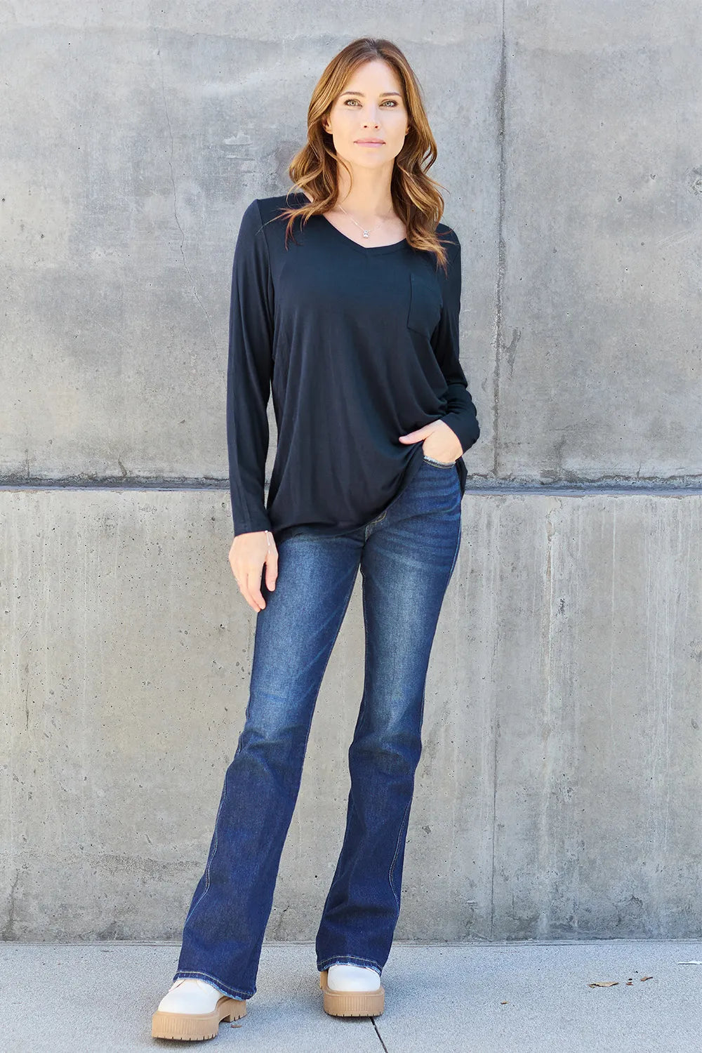 Basic Bae Full Size V-Neck Long Sleeve Top - LoveNest Treasures