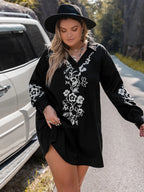 Plus Size Embroidered Long Sleeve Mini Dress - LoveNest Treasures