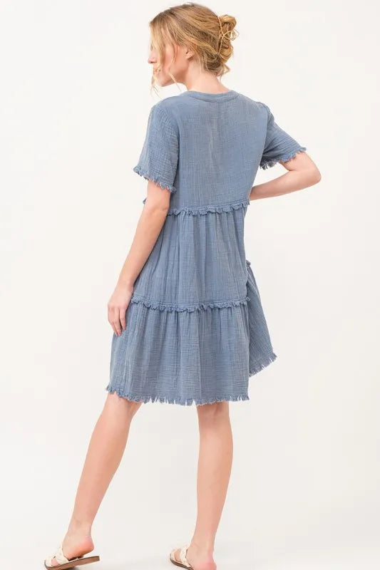 And The Why Washed Frayed Detail Tiered Dress - LoveNest Treasures
