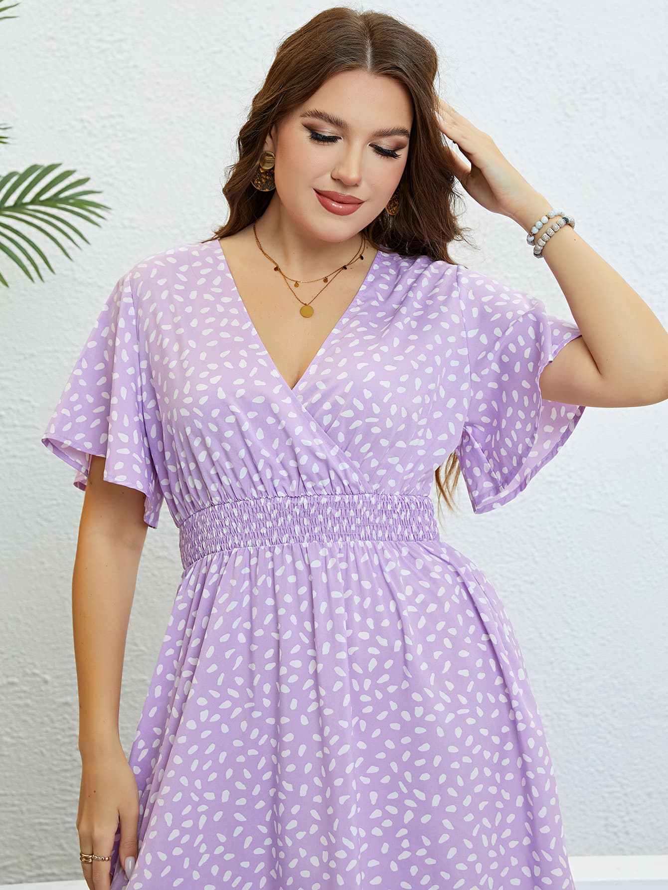 Honey Plus Size Printed Smocked Waist Surplice Dress - LoveNest Treasures