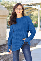 Basic Bae Full Size Ribbed Round Neck Long Sleeve Knit Top - LoveNest Treasures