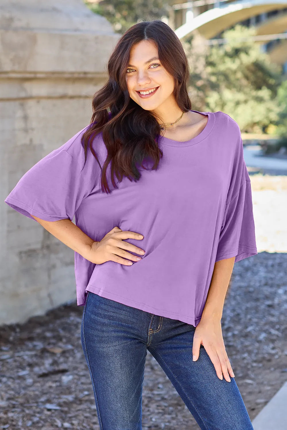 Basic Bae Bamboo Full Size Round Neck Drop Shoulder T-Shirt - LoveNest Treasures